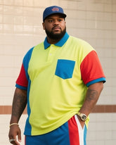 Men's Plus Size Casual Daily Simple Contrast Colorblock Short Sleeve Pants Suit